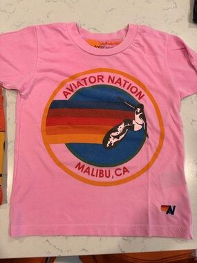 Aviator Nation Pink Kids Malibu Surf Logo Tee